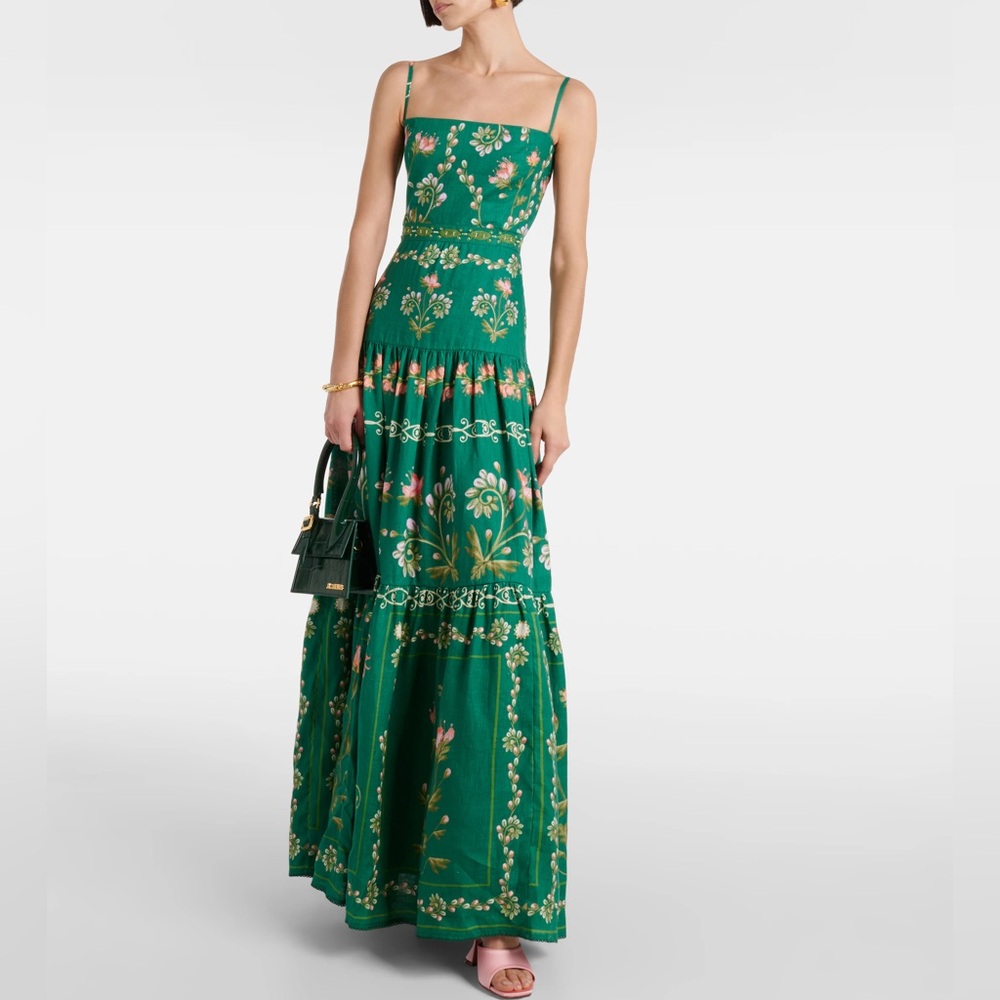 Agua by Agua Bendita Lima Esmeralda Floral Linen Maxi Dress